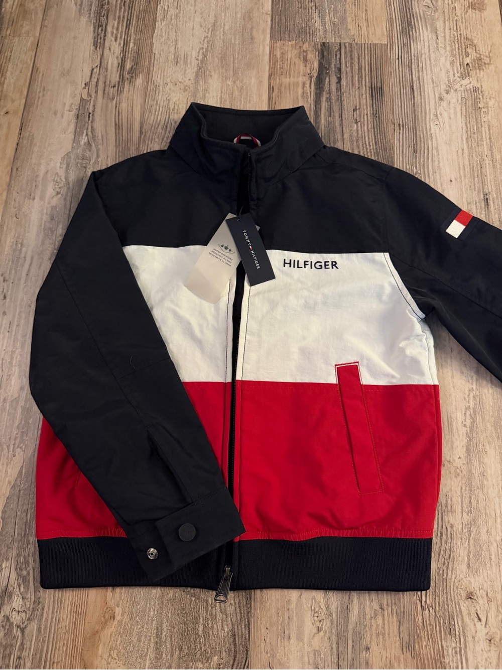Tommy Hilfiger Boy’s Red White Navy Blue Colorblock Jacket